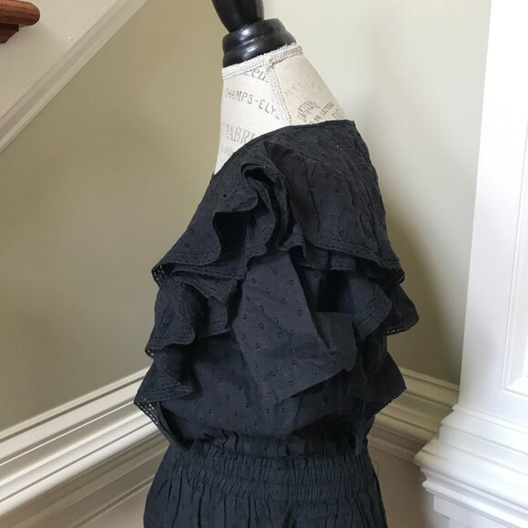 LoveShackFancy Natasha Mini Dress Womens XS Black Cotton Ruffle Short Sleeve - Picture 9 of 13